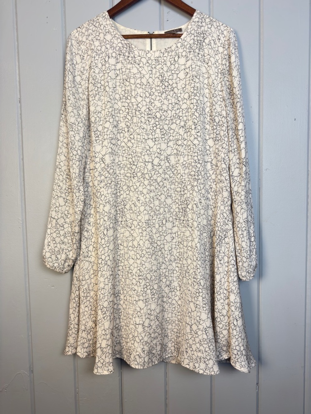Lilla P Womens Abstract Print Geometric Shift Dress White Long Sleeve Large